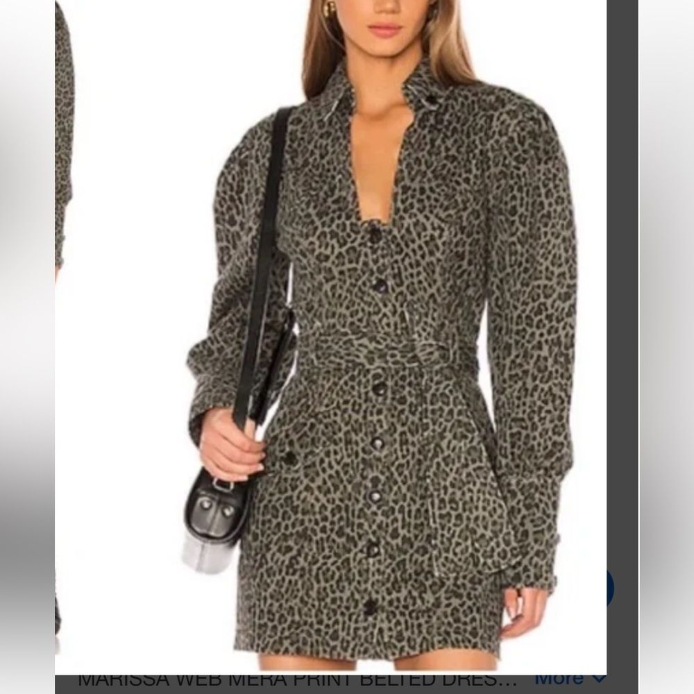 Marissa Webb Mera Print Belted Denim Dress Green Leopard Print Size 0